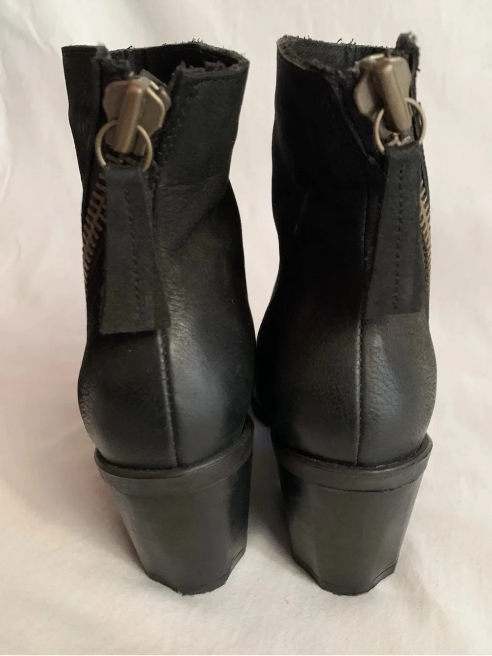 EUC ETHEM BLACK LEATHER SIDE ZIP CHUNKY HEEL ANKLE BOOTIES WOMENS EU36/US 5.5-6M